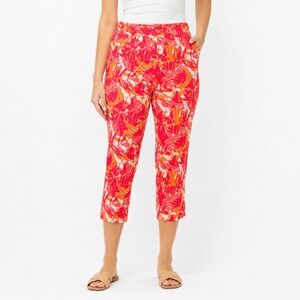 J. Jill Petite Stretch Crop Pants Pink Orange Tropical Print Size 10P